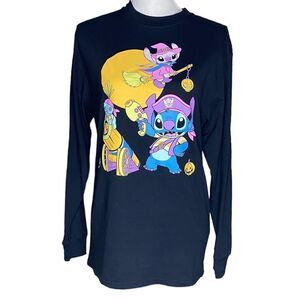 Disney Wm’s Sz Sm Black Halloween Costumes Witch Pirate Stitch Graphic T Shirt